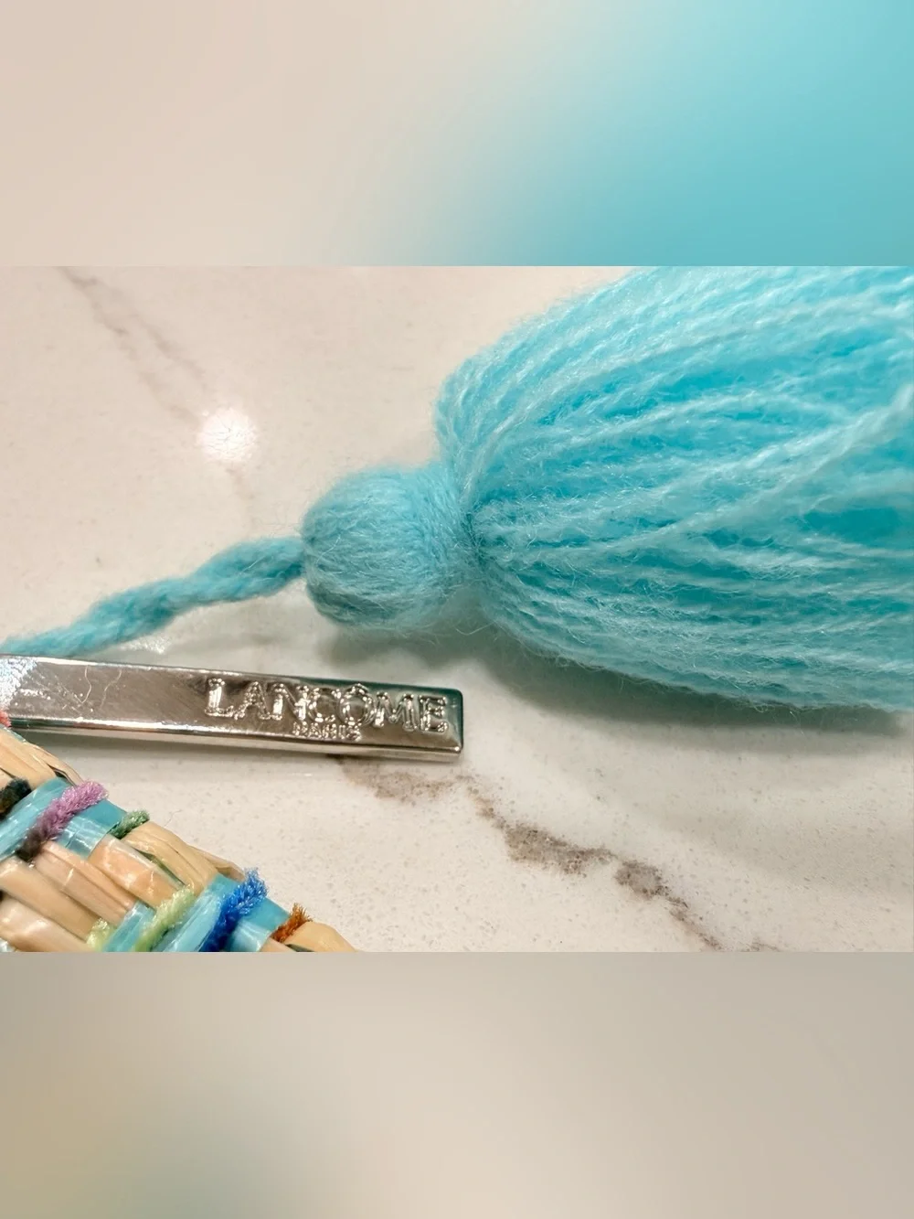 NWOT Lancôme Woven Turquoise Tassel Clutch Pouch